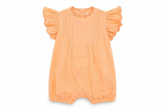Marks and Spencer Girls Orange Cotton Romper One-Piece Size 3-6 Months Button
