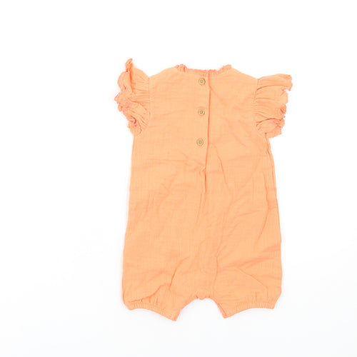 Marks and Spencer Girls Orange Cotton Romper One-Piece Size 3-6 Months Button