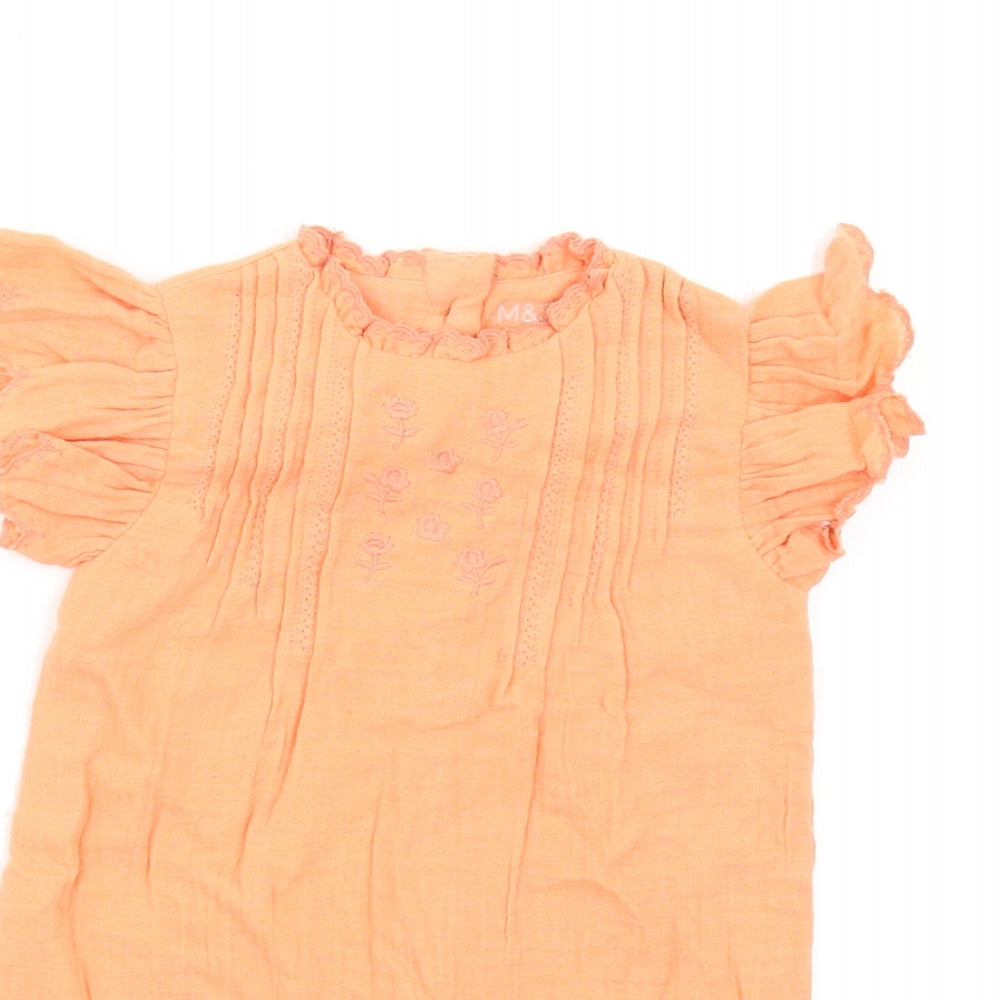 Marks and Spencer Girls Orange Cotton Romper One-Piece Size 3-6 Months Button