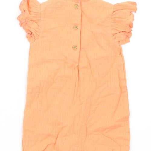 Marks and Spencer Girls Orange Cotton Romper One-Piece Size 3-6 Months Button