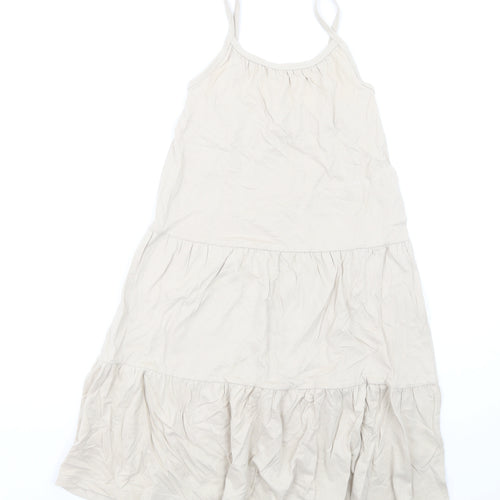 Marks and Spencer Girls Beige Cotton Trapeze & Swing Size 6-7 Years Round Neck Pullover