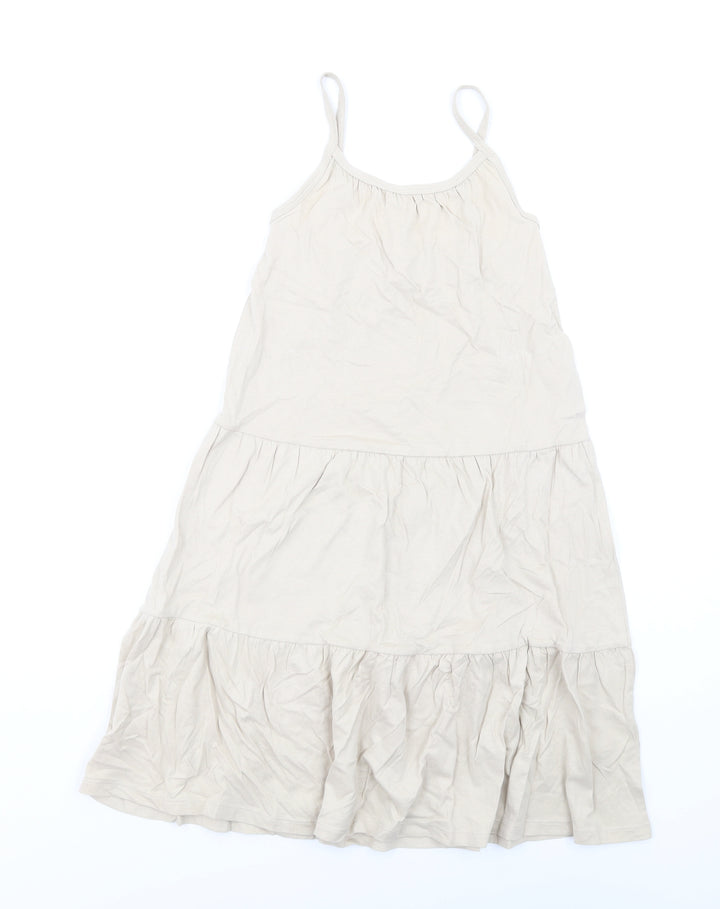 Marks and Spencer Girls Beige Cotton Trapeze & Swing Size 6-7 Years Round Neck Pullover