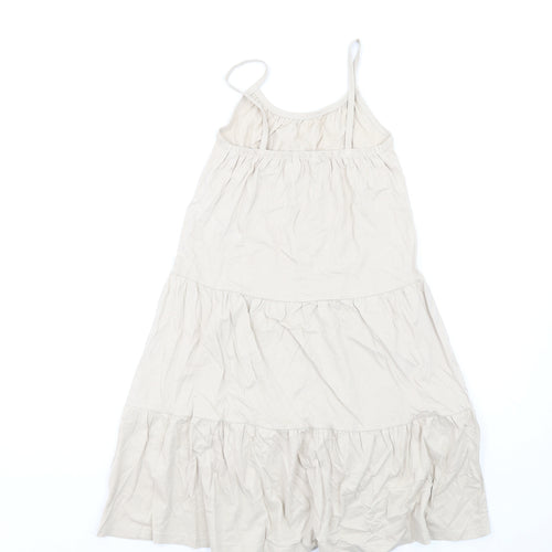 Marks and Spencer Girls Beige Cotton Trapeze & Swing Size 6-7 Years Round Neck Pullover