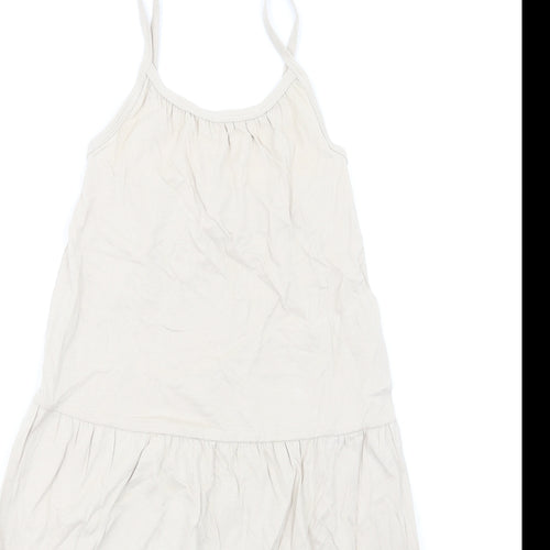 Marks and Spencer Girls Beige Cotton Trapeze & Swing Size 6-7 Years Round Neck Pullover