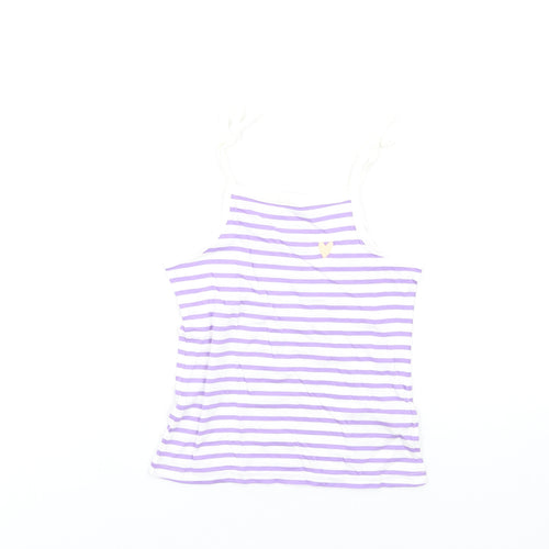 marksand Girls Purple Striped Cotton Basic Tank Size 5-6 Years Square Neck Pullover