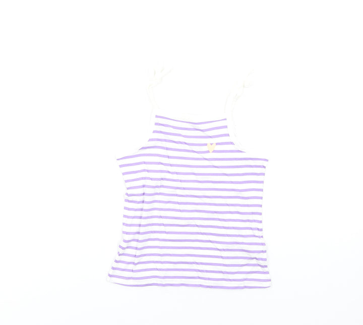 marksand Girls Purple Striped Cotton Basic Tank Size 5-6 Years Square Neck Pullover