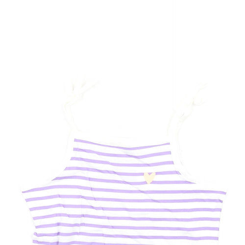 marksand Girls Purple Striped Cotton Basic Tank Size 5-6 Years Square Neck Pullover