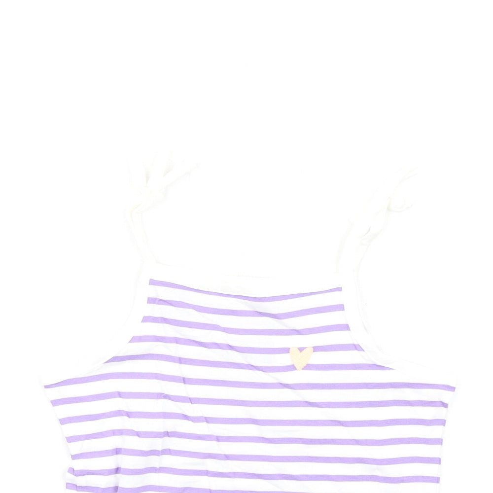 marksand Girls Purple Striped Cotton Basic Tank Size 5-6 Years Square Neck Pullover