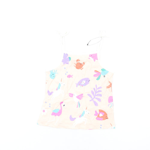 Marks and Spencer Girls Pink Geometric Cotton Basic Tank Size 3-4 Years Square Neck Pullover