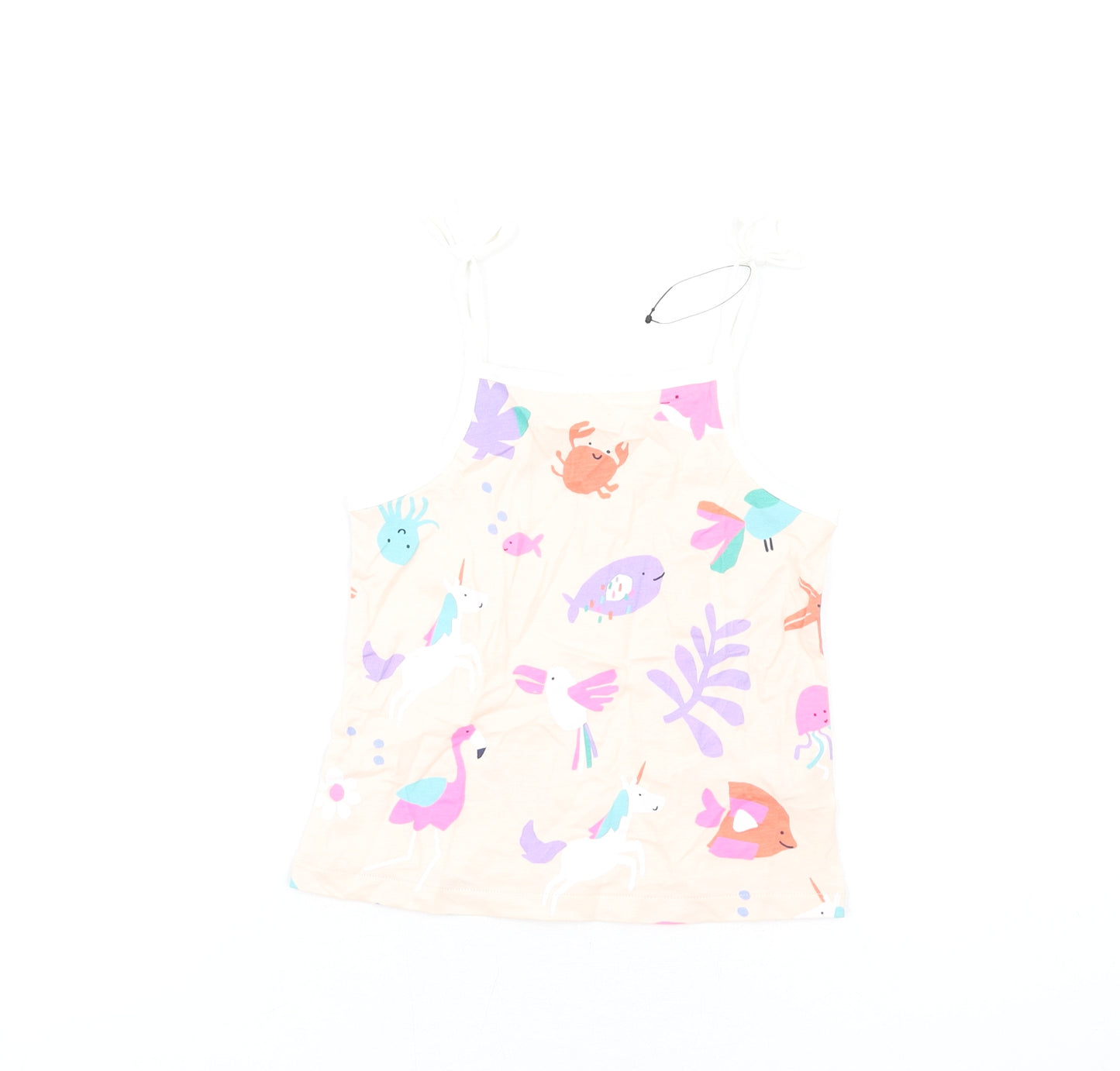 Marks and Spencer Girls Pink Geometric Cotton Basic Tank Size 3-4 Years Square Neck Pullover