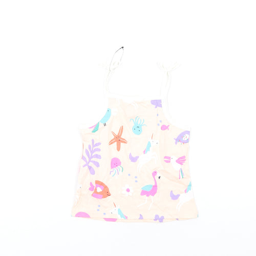 Marks and Spencer Girls Pink Geometric Cotton Basic Tank Size 3-4 Years Square Neck Pullover