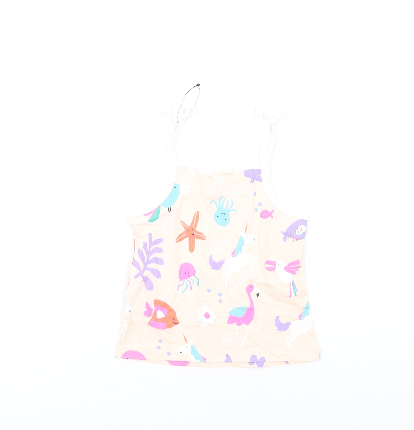 Marks and Spencer Girls Pink Geometric Cotton Basic Tank Size 3-4 Years Square Neck Pullover