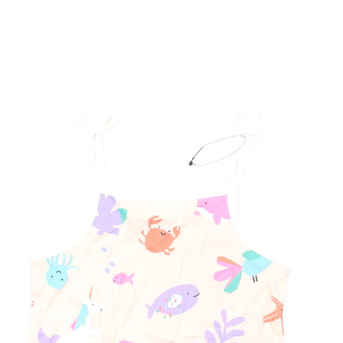 Marks and Spencer Girls Pink Geometric Cotton Basic Tank Size 3-4 Years Square Neck Pullover