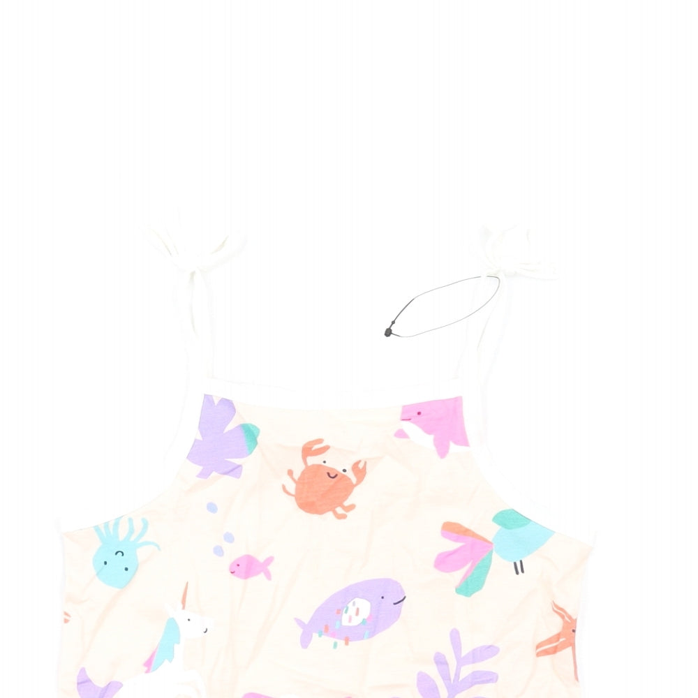 Marks and Spencer Girls Pink Geometric Cotton Basic Tank Size 3-4 Years Square Neck Pullover
