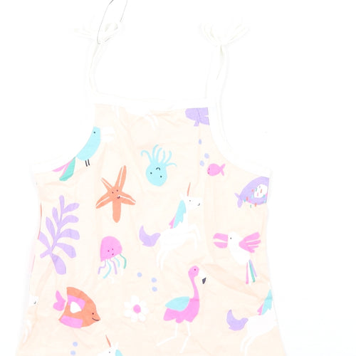 Marks and Spencer Girls Pink Geometric Cotton Basic Tank Size 3-4 Years Square Neck Pullover