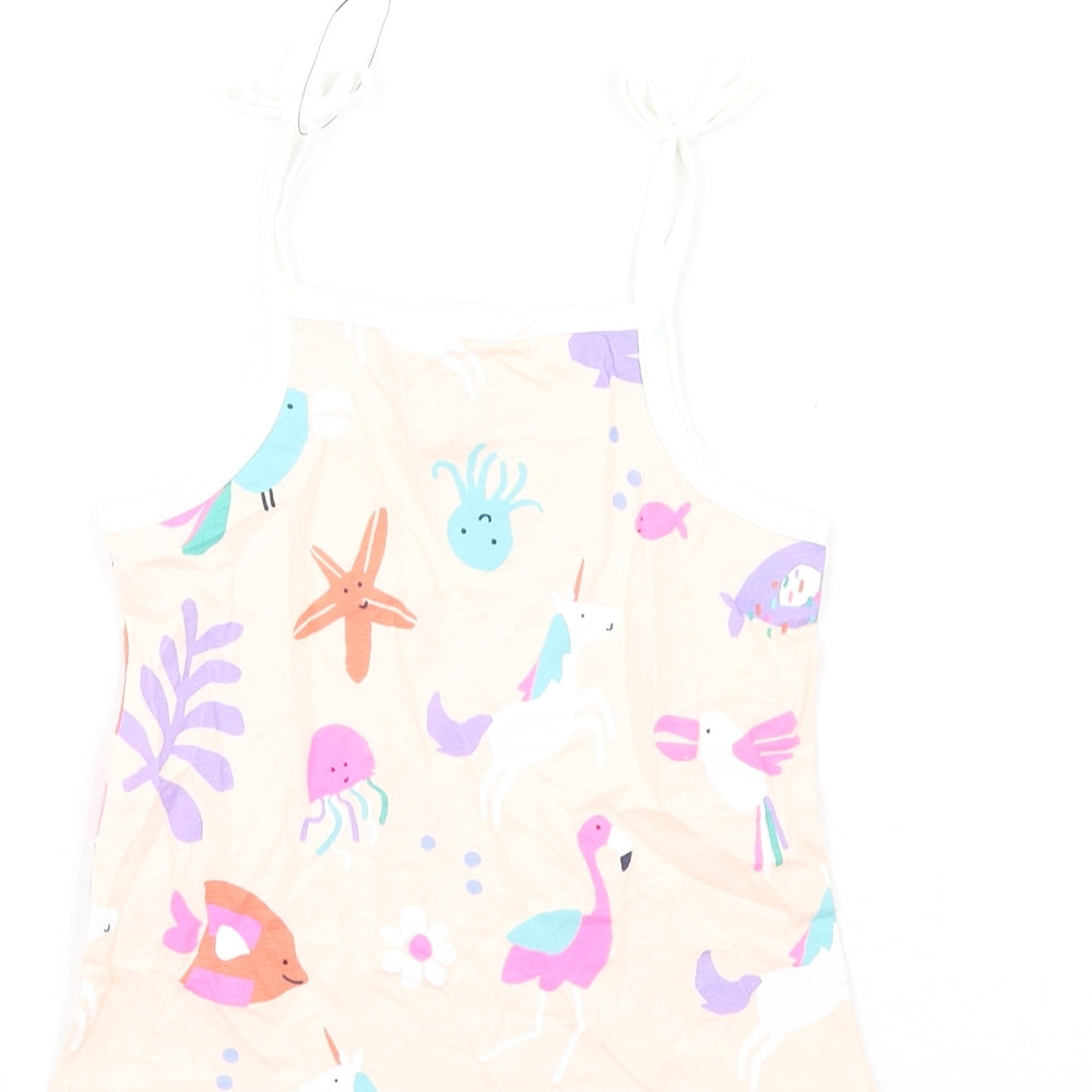 Marks and Spencer Girls Pink Geometric Cotton Basic Tank Size 3-4 Years Square Neck Pullover