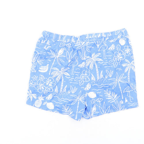 Marks and Spencer Girls Blue Geometric Cotton Sweat Shorts Size 11-12 Years Regular Drawstring