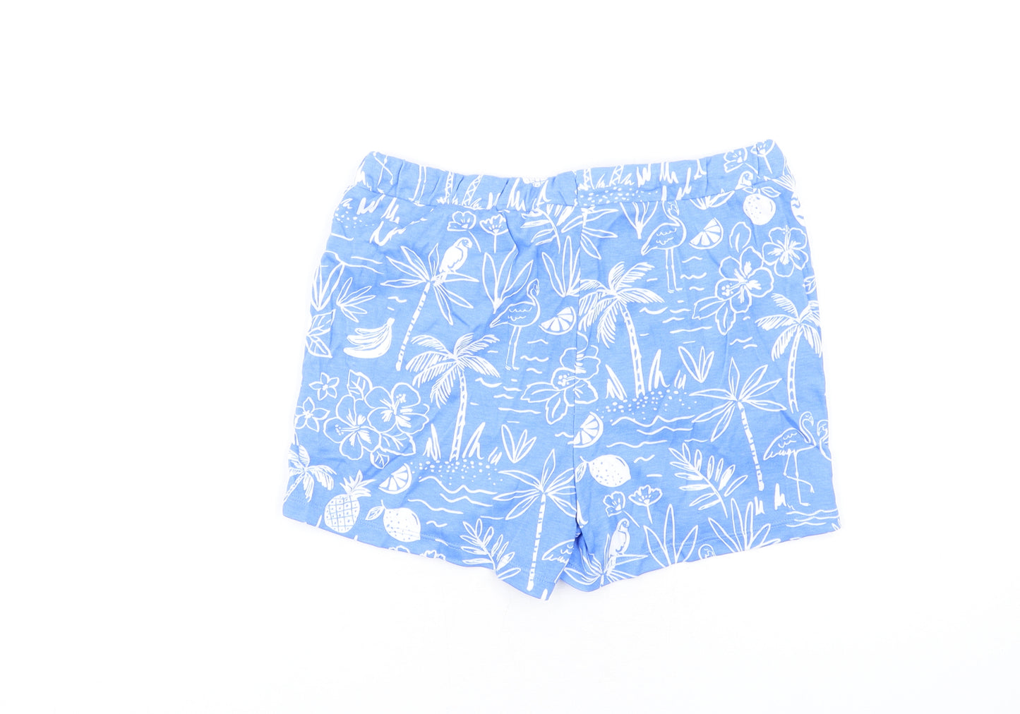 Marks and Spencer Girls Blue Geometric Cotton Sweat Shorts Size 11-12 Years Regular Drawstring