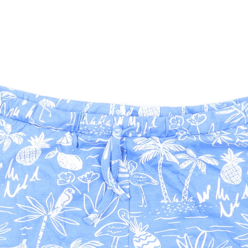 Marks and Spencer Girls Blue Geometric Cotton Sweat Shorts Size 11-12 Years Regular Drawstring
