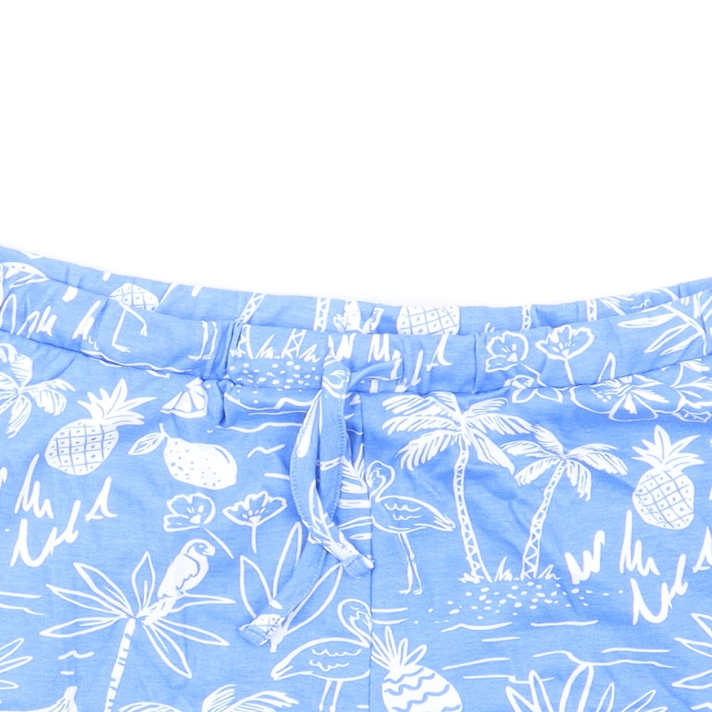 Marks and Spencer Girls Blue Geometric Cotton Sweat Shorts Size 11-12 Years Regular Drawstring