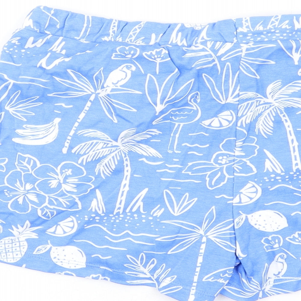Marks and Spencer Girls Blue Geometric Cotton Sweat Shorts Size 11-12 Years Regular Drawstring