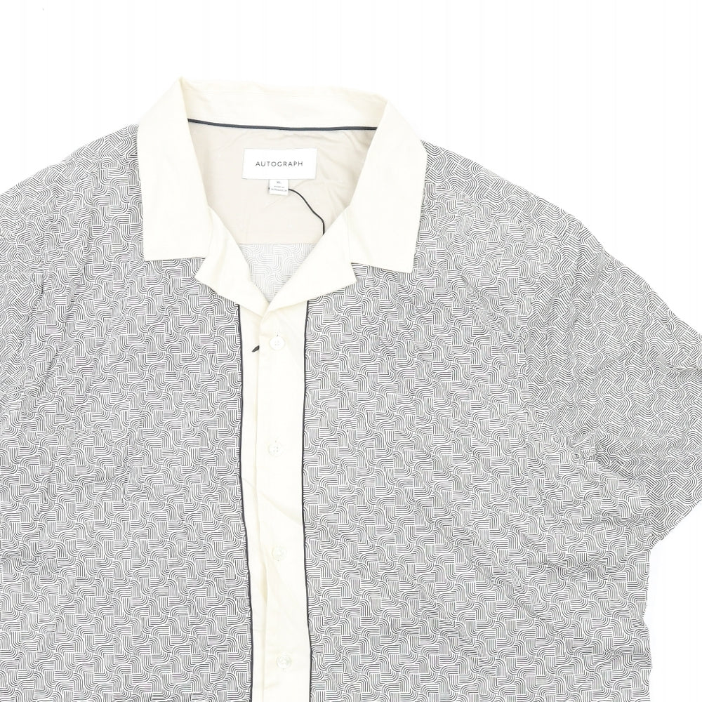 Marks and Spencer Mens Black Geometric Cotton Button-Up Size XL Collared Button