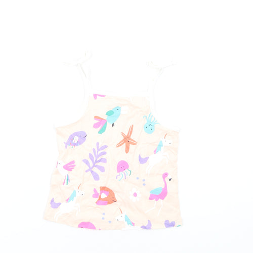 Marks and Spencer Girls Pink Geometric Cotton Basic Tank Size 3-4 Years Square Neck Pullover