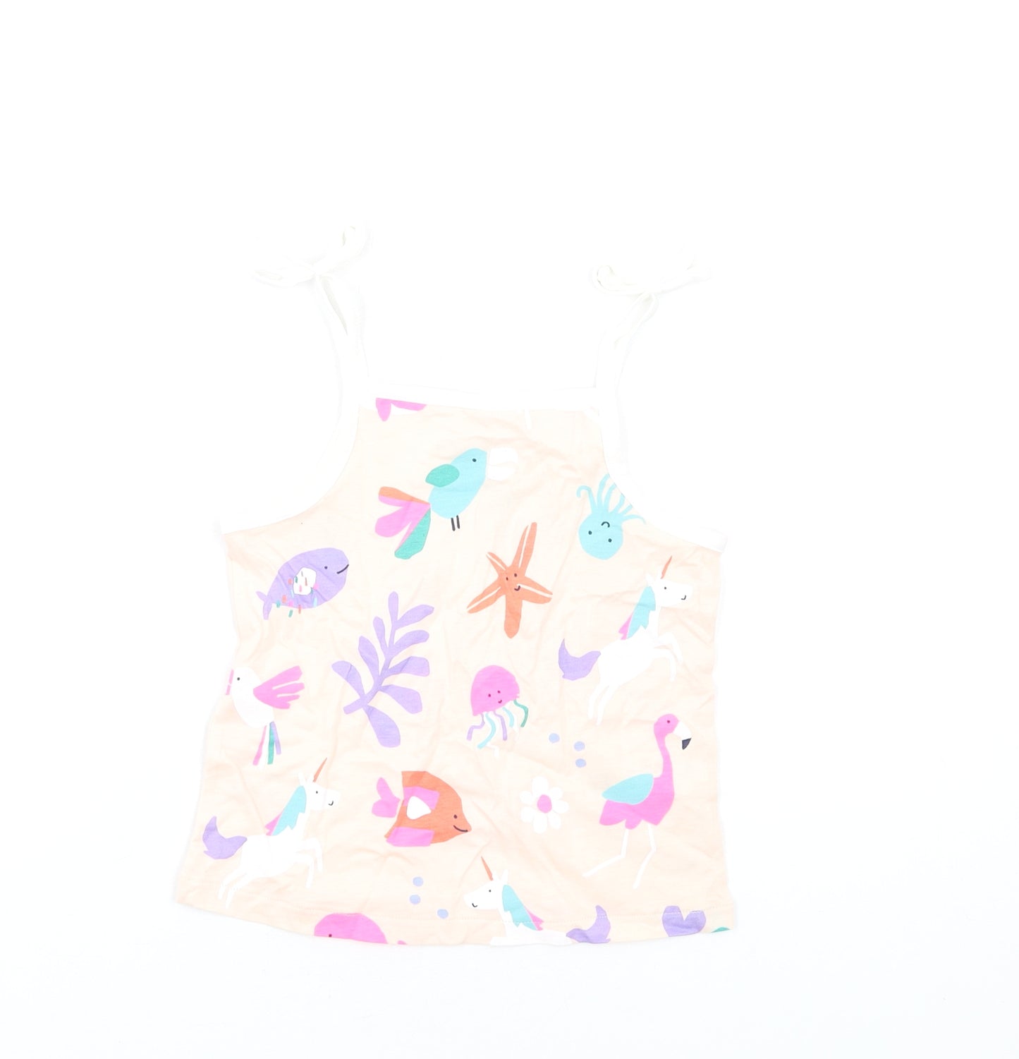 Marks and Spencer Girls Pink Geometric Cotton Basic Tank Size 3-4 Years Square Neck Pullover