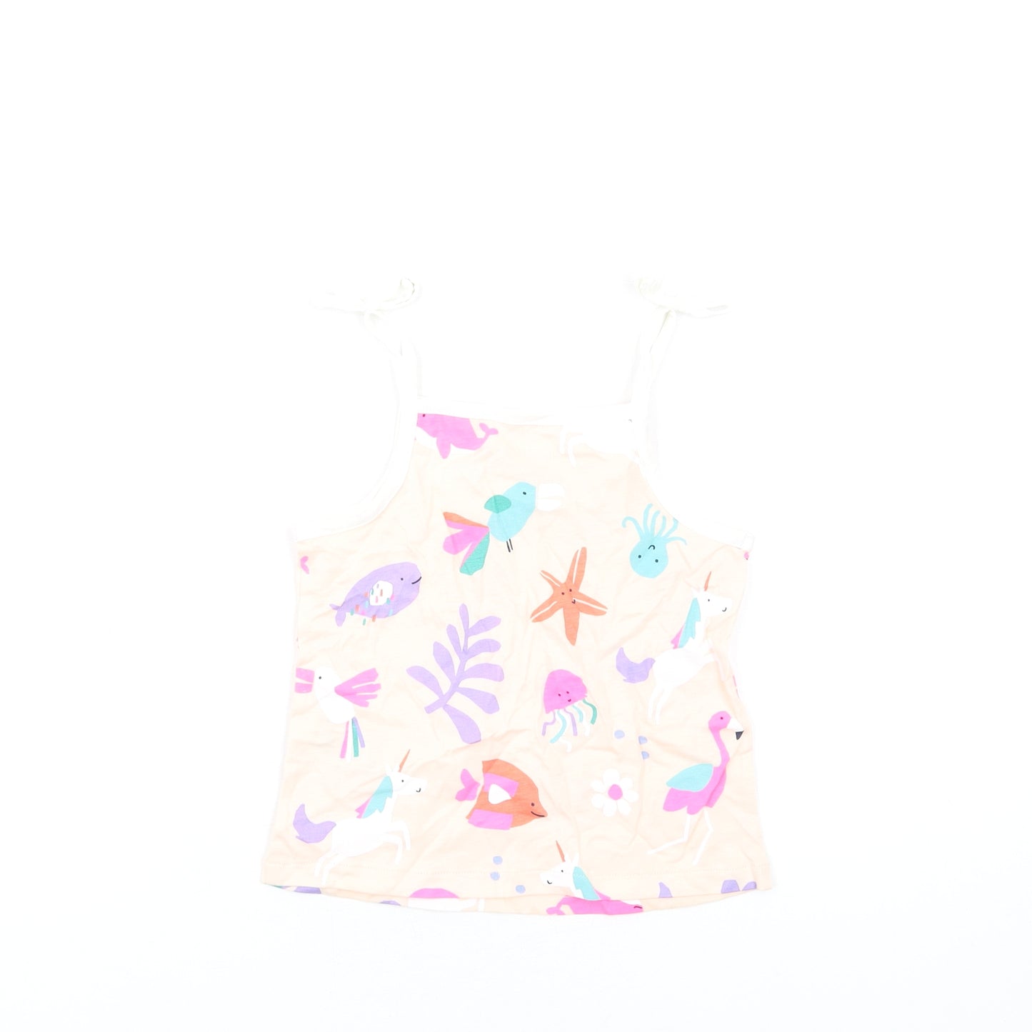 Marks and Spencer Girls Pink Geometric Cotton Basic Tank Size 3-4 Years Square Neck Pullover