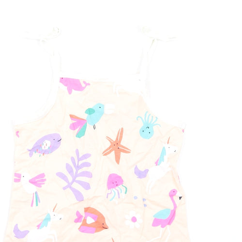 Marks and Spencer Girls Pink Geometric Cotton Basic Tank Size 3-4 Years Square Neck Pullover