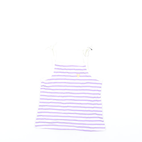 Marks and Spencer Girls Purple Striped Cotton Basic Tank Size 2-3 Years Square Neck Pullover