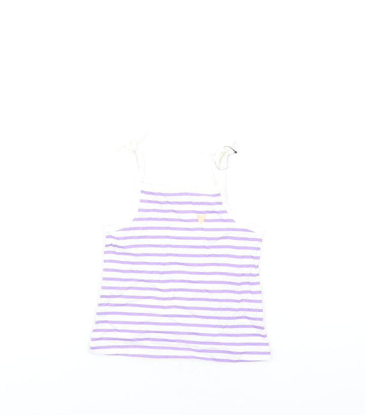 Marks and Spencer Girls Purple Striped Cotton Basic Tank Size 2-3 Years Square Neck Pullover