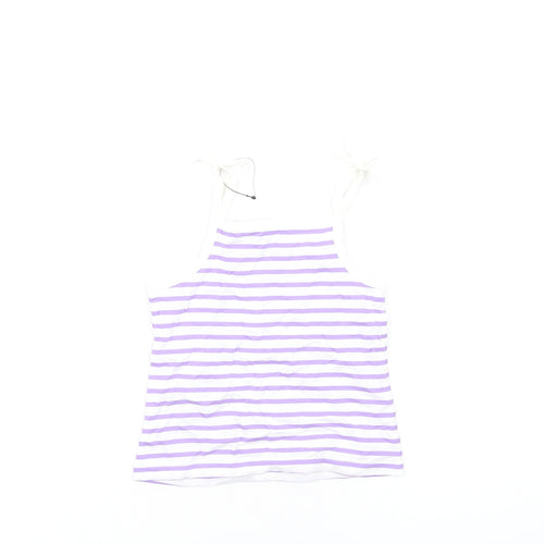 Marks and Spencer Girls Purple Striped Cotton Basic Tank Size 2-3 Years Square Neck Pullover