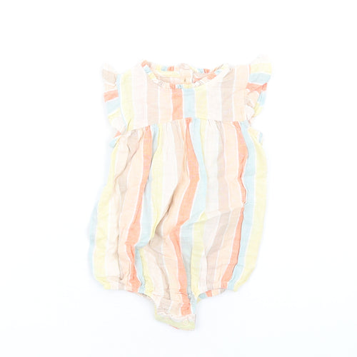 marksand Girls Multicoloured Striped Cotton Babygrow One-Piece Size 3-6 Months Button