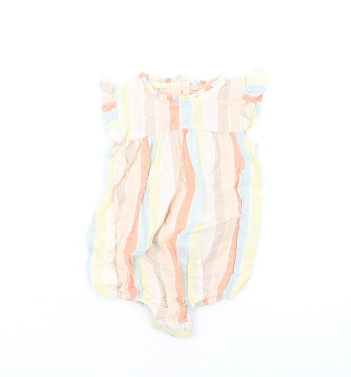 marksand Girls Multicoloured Striped Cotton Babygrow One-Piece Size 3-6 Months Button