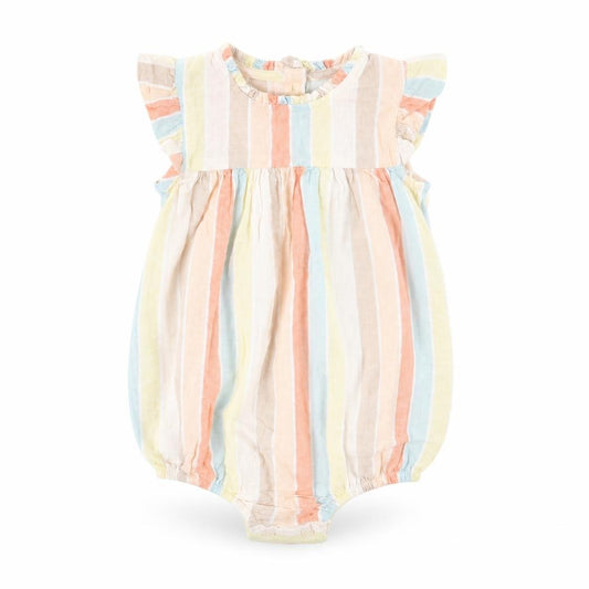 marksand Girls Multicoloured Striped Cotton Babygrow One-Piece Size 3-6 Months Button