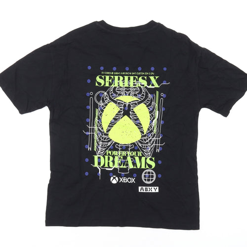Marks and Spencer Boys Black Cotton Basic T-Shirt Size 10-11 Years Round Neck Pullover - Xbox