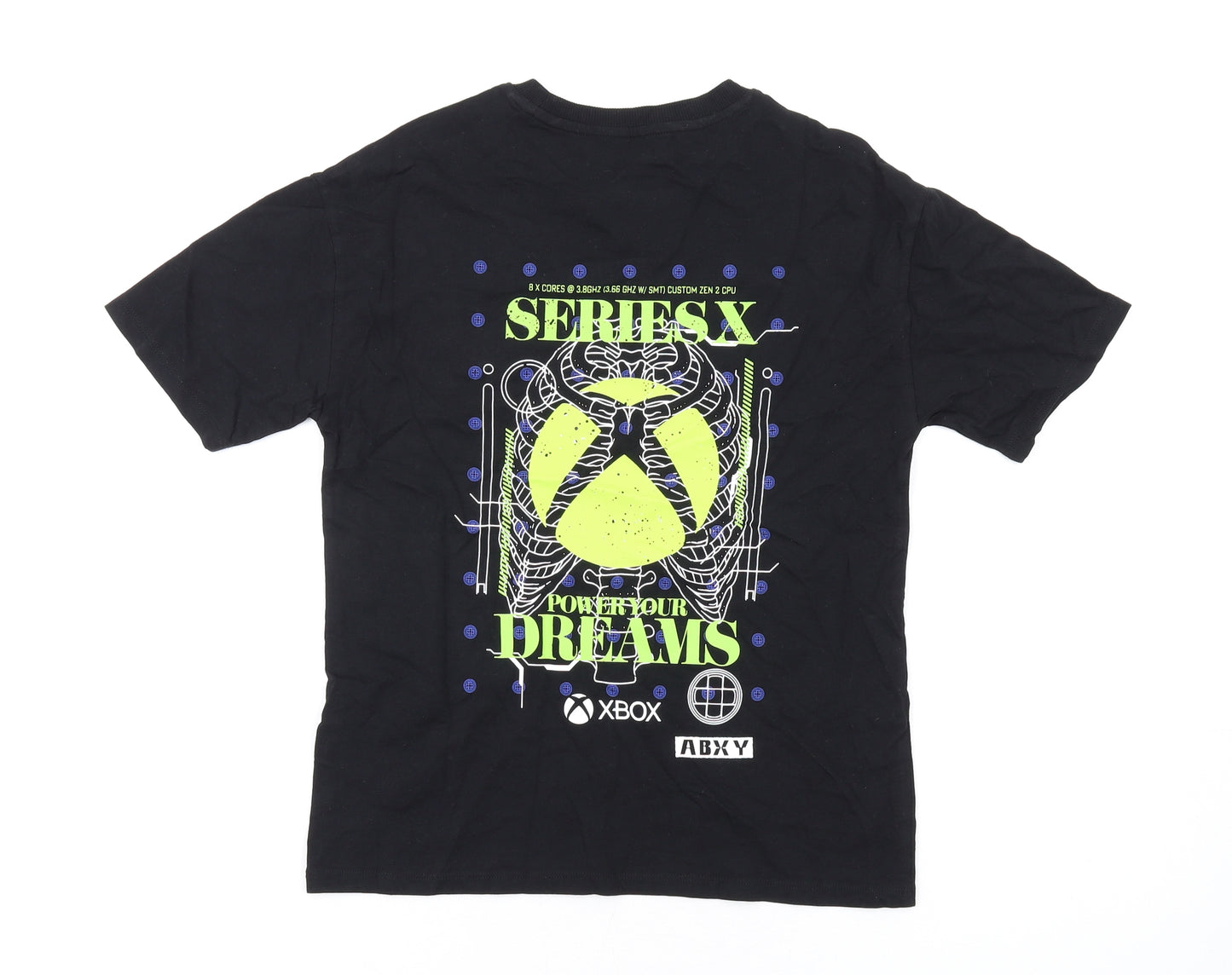 Marks and Spencer Boys Black Cotton Basic T-Shirt Size 10-11 Years Round Neck Pullover - Xbox