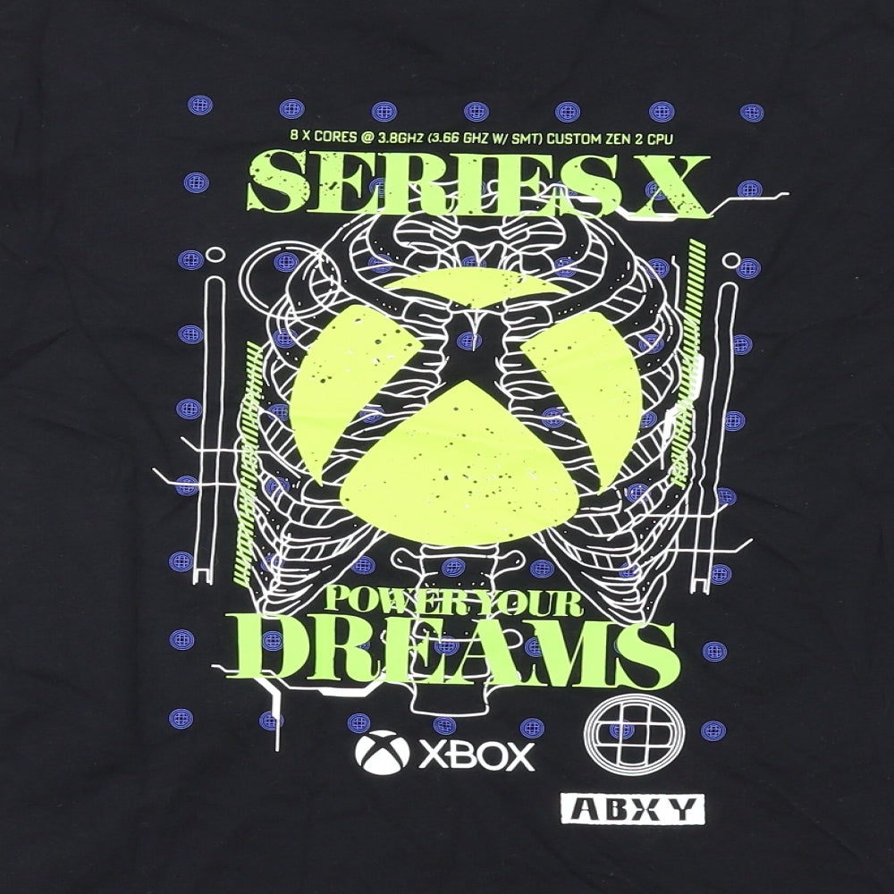 Marks and Spencer Boys Black Cotton Basic T-Shirt Size 10-11 Years Round Neck Pullover - Xbox
