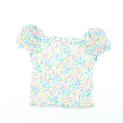 Marks and Spencer Girls Multicoloured Floral Polyester Basic T-Shirt Size 11-12 Years Square Neck Pullover