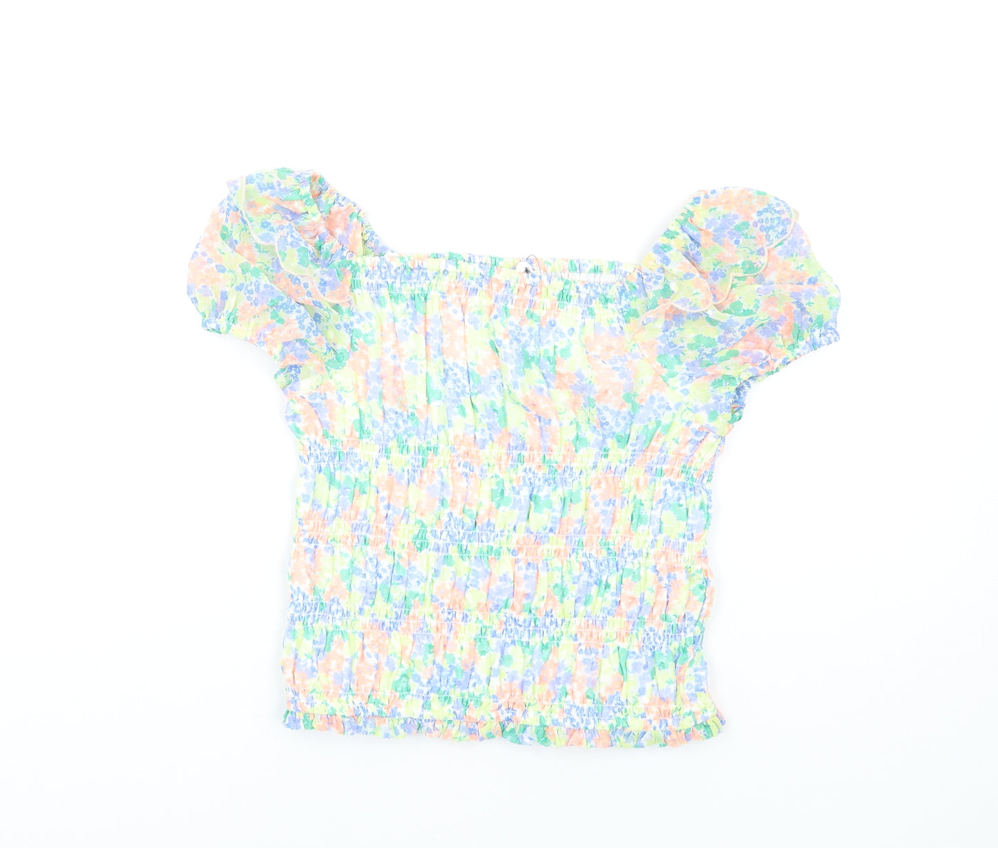 Marks and Spencer Girls Multicoloured Floral Polyester Basic T-Shirt Size 11-12 Years Square Neck Pullover