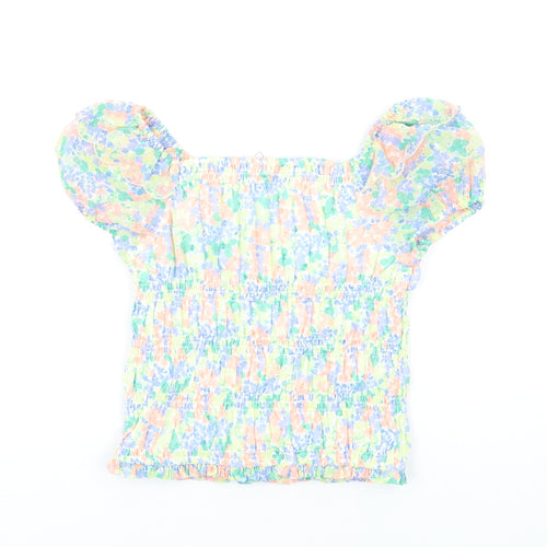 Marks and Spencer Girls Multicoloured Floral Polyester Basic T-Shirt Size 11-12 Years Square Neck Pullover