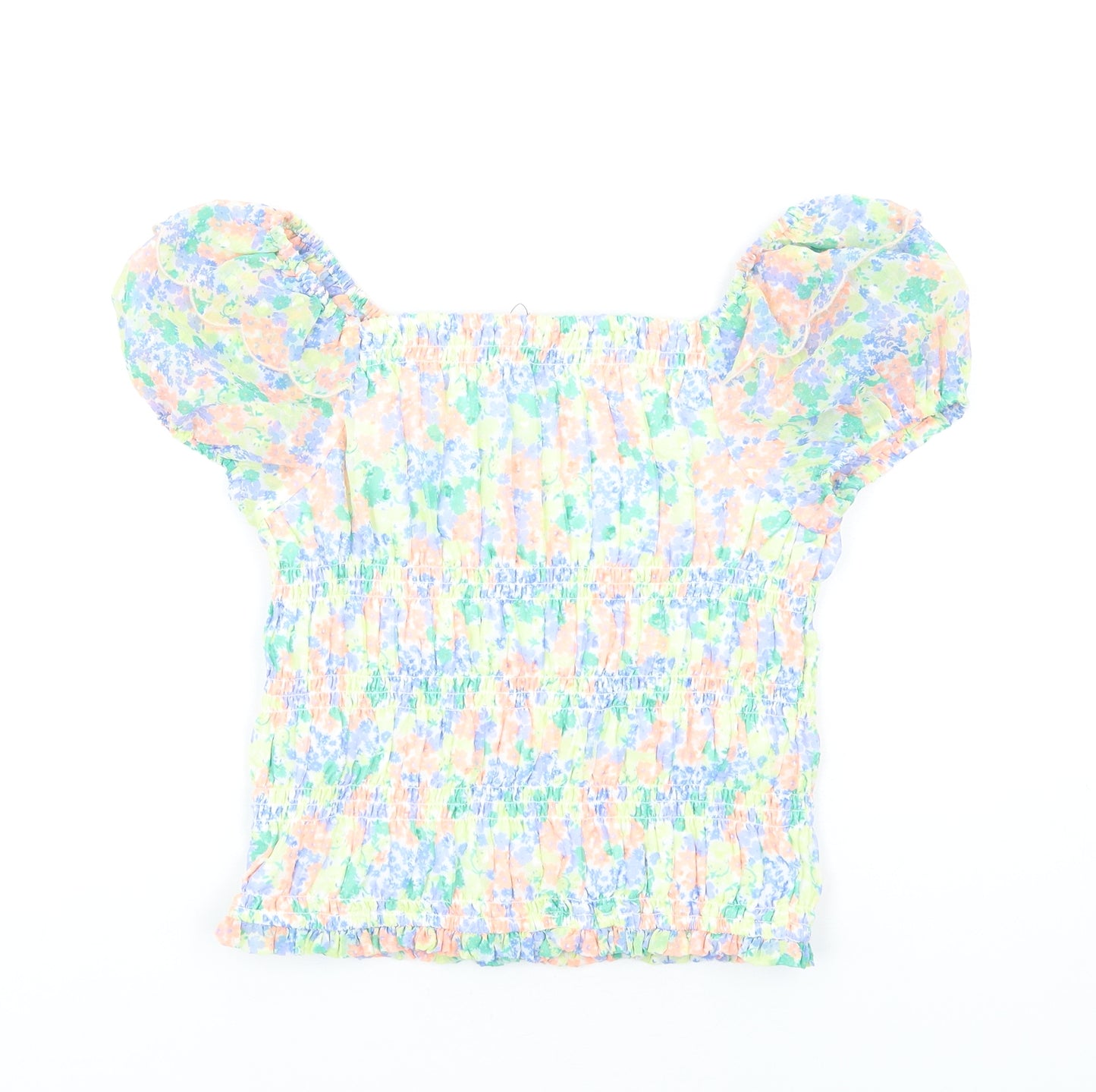 Marks and Spencer Girls Multicoloured Floral Polyester Basic T-Shirt Size 11-12 Years Square Neck Pullover
