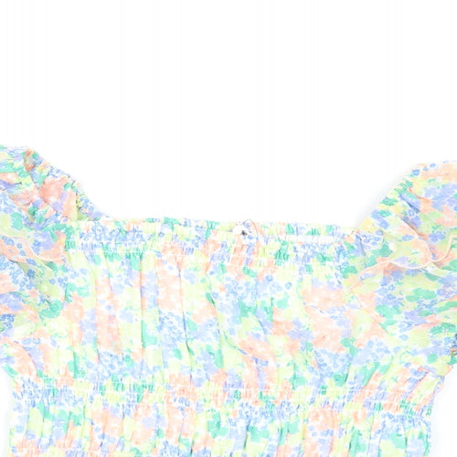 Marks and Spencer Girls Multicoloured Floral Polyester Basic T-Shirt Size 11-12 Years Square Neck Pullover