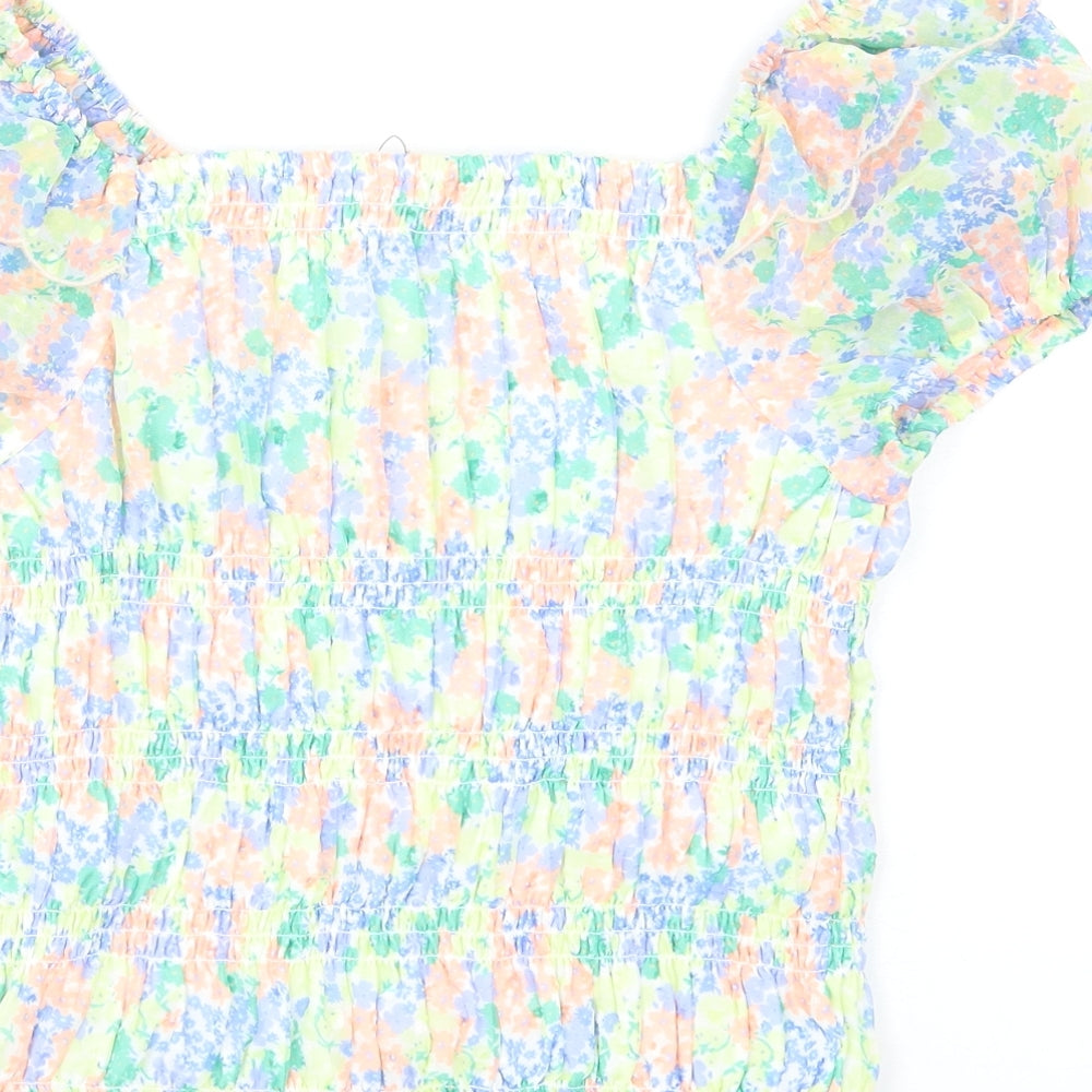 Marks and Spencer Girls Multicoloured Floral Polyester Basic T-Shirt Size 11-12 Years Square Neck Pullover