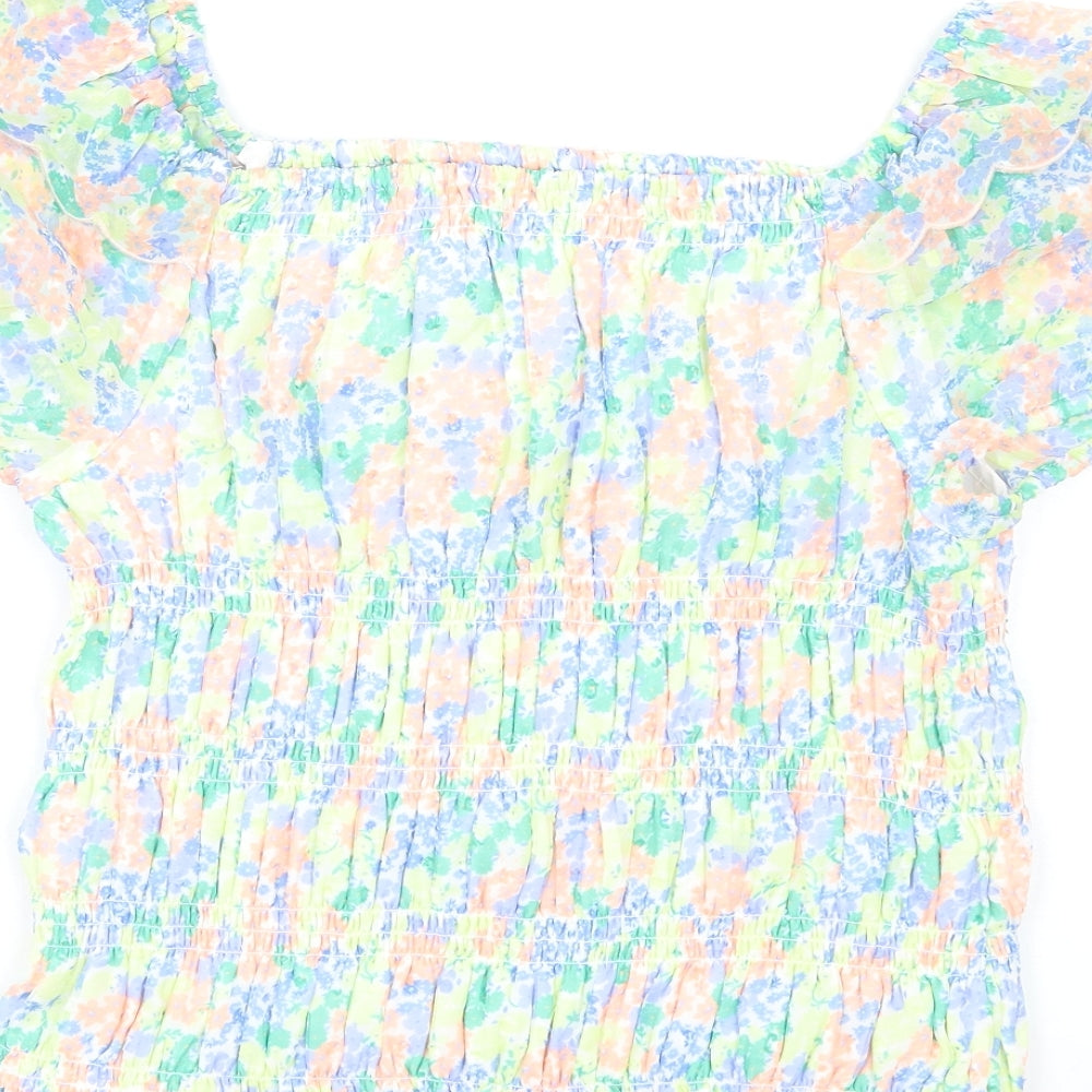 Marks and Spencer Girls Multicoloured Floral Polyester Basic T-Shirt Size 14-15 Years Square Neck Pullover