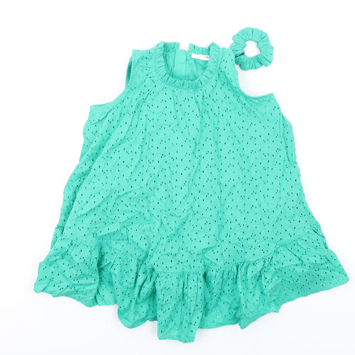 Marks and Spencer Girls Green Cotton Trapeze & Swing Size 3-4 Years Round Neck Zip