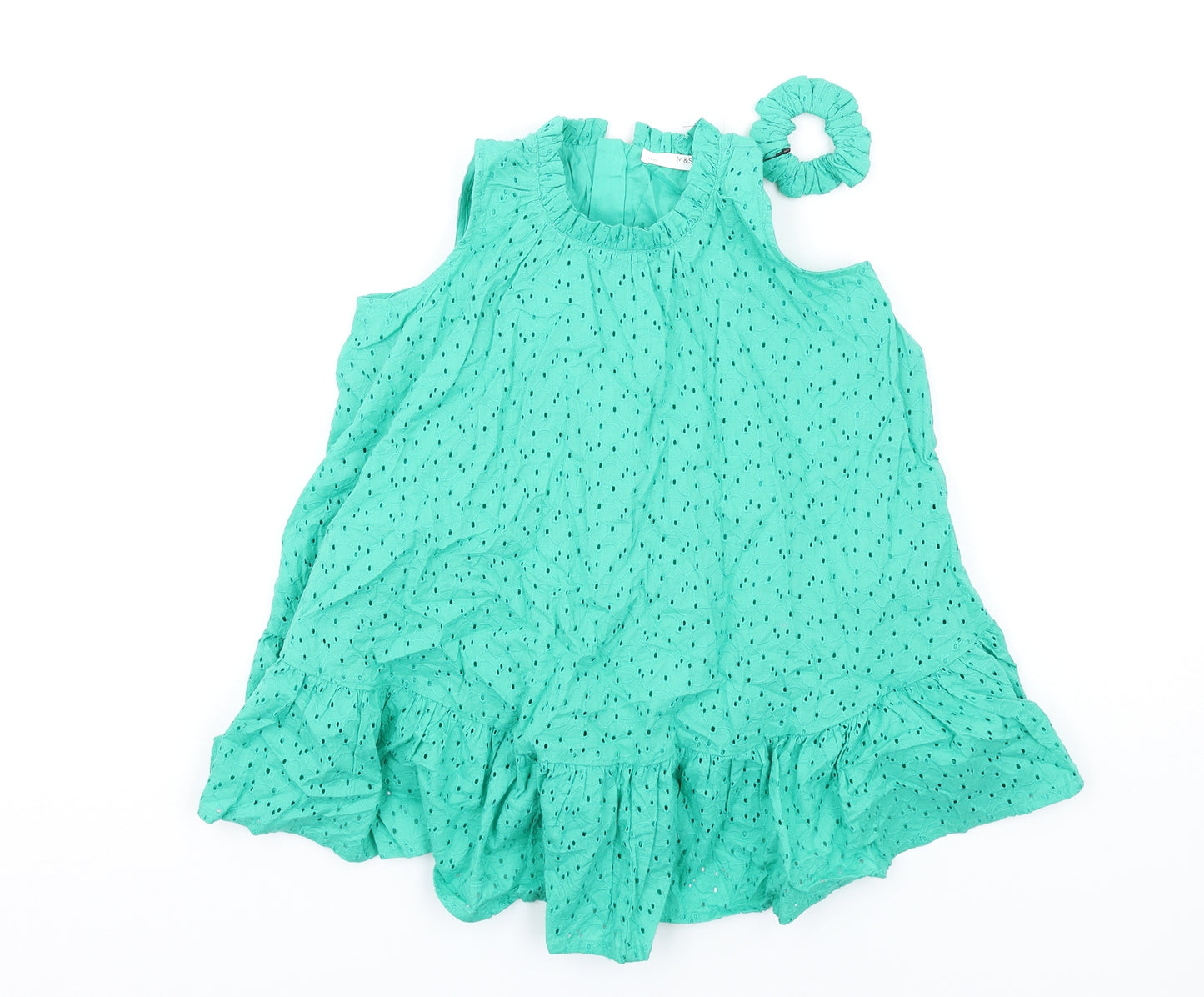 Marks and Spencer Girls Green Cotton Trapeze & Swing Size 3-4 Years Round Neck Zip