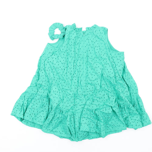 Marks and Spencer Girls Green Cotton Trapeze & Swing Size 3-4 Years Round Neck Zip