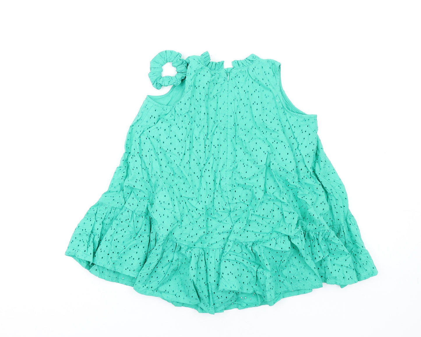 Marks and Spencer Girls Green Cotton Trapeze & Swing Size 3-4 Years Round Neck Zip